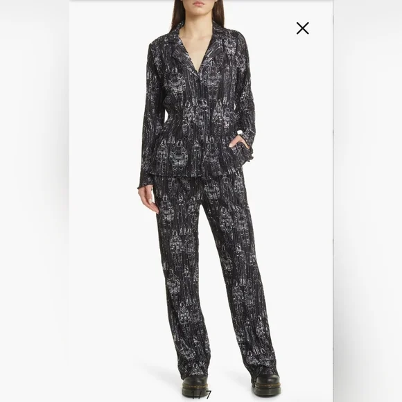 NWT/ lala Interstellar Astronauts Long Sleeve Plissé Top & High Waist Pants - Picture 1 of 13